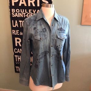MOTHER embroidered denim shirt. Size small.